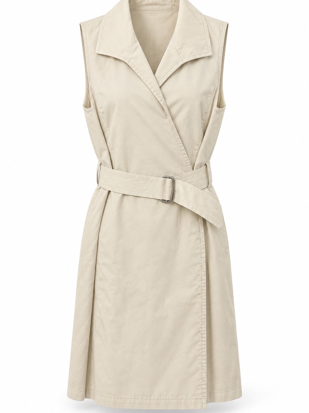 Petite Sophisticate Sleeveless Wrap Dress in Beige-Cream 8